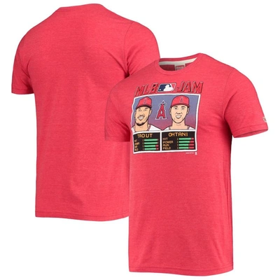 Homage Men's  Shohei Ohtani & Mike Trout Heathered Red Los Angeles Angels Mlb Jam Player Tri-blend T-