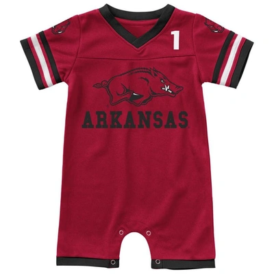 Colosseum Babies' Newborn And Infant Boys And Girls  Cardinal Arkansas Razorbacks Bumpo Football Logo Romper