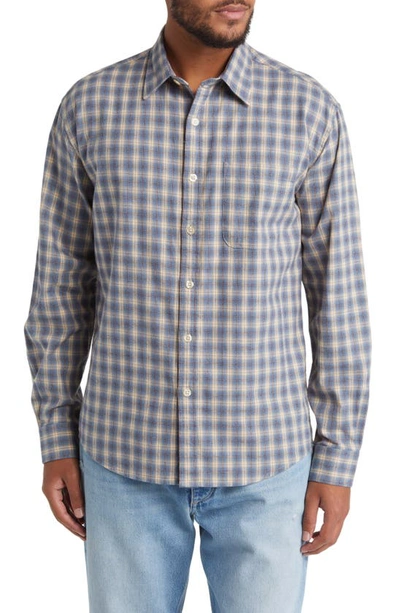 Nn07 Deon 5465 Plaid Organic Cotton Flannel Button-up Shirt In Blue Check
