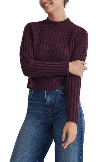 Madewell Mock Neck Crop Jumper In Heather Plum