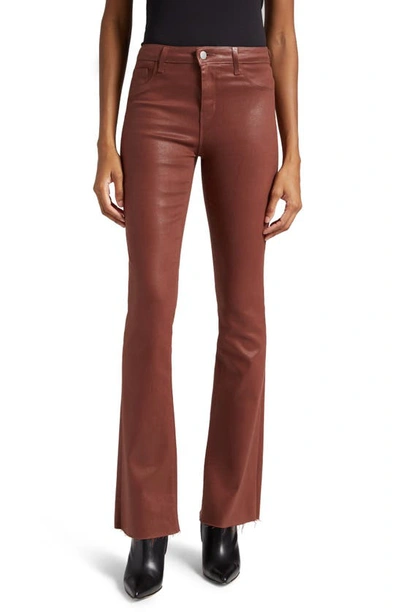 L Agence Ruth Coated High Waist Raw Hem Straight Leg Jeans In Brown