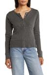 Lucky Brand Long Sleeve Cotton Henley In Raven