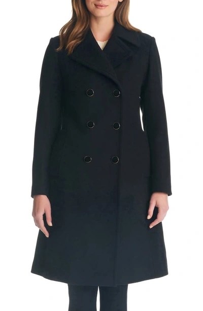 Kate Spade Double Breasted Wool Blend Coat In Black