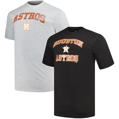Profile Men's  Black, Heather Gray Houston Astros Big And Tall T-shirt Combo Pack In Black,heather Gray