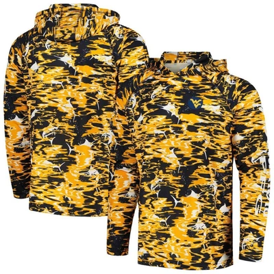 Columbia Navy West Virginia Mountaineers Pfg Terminal Tackle Omni-shade Rippled Long Sleeve Hooded