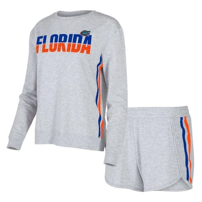 Concepts Sport Women's  Gray Georgia Bulldogs Cedar Tri-blend Long Sleeve T-shirt And Shorts Sleep Se