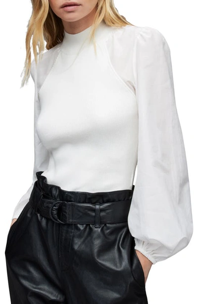 Allsaints Cleo Balloon Sleeve Top In White