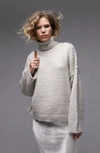 Topshop Textured Roll Neck Sweater In Stone