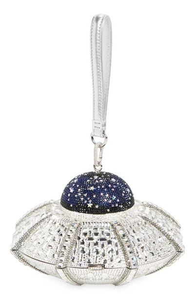 Judith Leiber Ufo Orbiter Clutch In Silver Rhine Multi