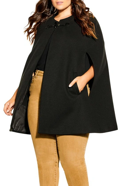 City Chic Open Front Cape In Black