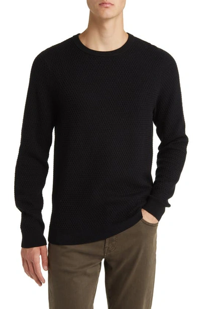 Nordstrom Popcorn Stitch Cotton Blend Crewneck Jumper In Black