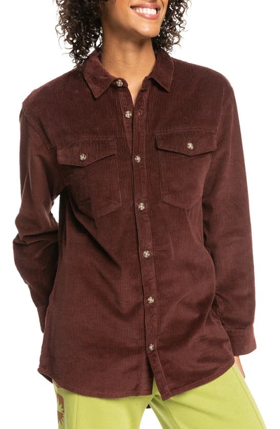 Roxy Let It Go Cotton Corduroy Button-up Shirt In Bitter Chocolate