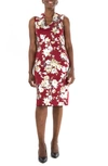 Nina Leonard Floral Foil Midi Dress In Berry/ Gold/ Silver