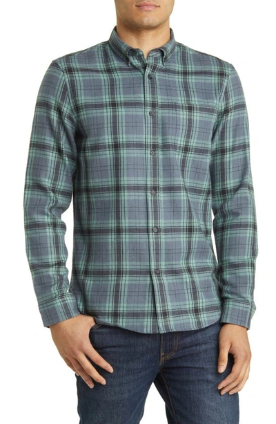 14th & Union Grindle Trim Fit Flannel Shirt In Navy- Green Cascade Plaid