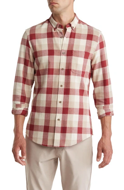 14th & Union Grindle Trim Fit Flannel Shirt In Red- Ivory Check Buffalo