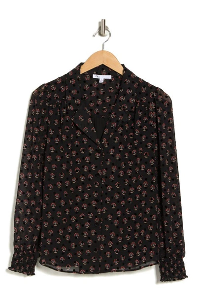 Dr2 By Daniel Rainn Flocked Long Sleeve Button-up Top In M144 Black