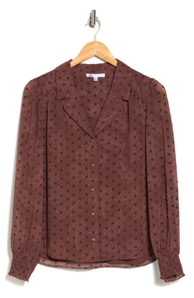 Dr2 By Daniel Rainn Flocked Long Sleeve Button-up Top In O254 Aged Cabernet