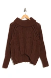 Dr2 By Daniel Rainn Turtleneck Crop High-low Sweater In Chocolate