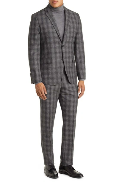 Nordstrom Trim Fit Virgin Wool Suit In Black- White Grindle Plaid