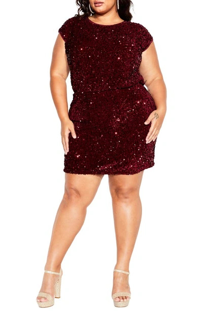 City Chic Sequin Cocktail Dress In Ruby