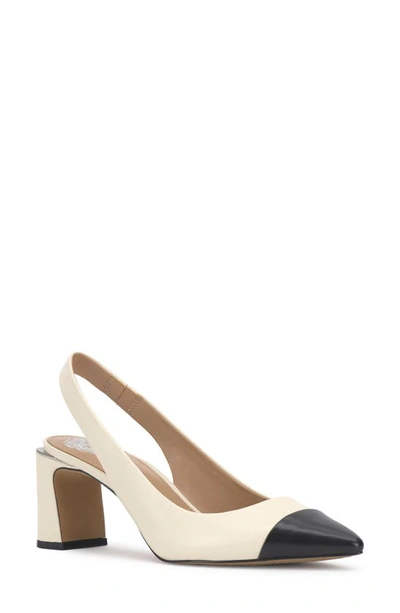 Vince Camuto Hamden Slingback Pointed Cap Toe Pump In Creamy White/black