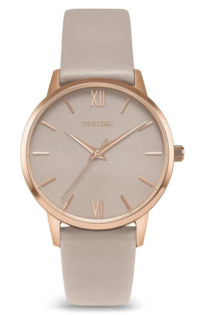 Vincero Eros Petite Leather Strap Watch, 33mm In Rose Gold/ Taupe