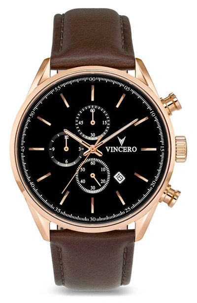 Vincero The Chrono S2 Chronograph Leather Strap Watch, 43mm In Rose Gold
