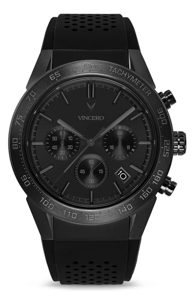 Vincero The Rogue Chronograph Silicone Strap Watch, 43mm In Black