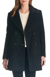 Kate Spade Contrast Trim Double Breasted Coat In Black