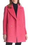 Kate Spade Contrast Trim Double Breasted Coat In Pom Pom Pink