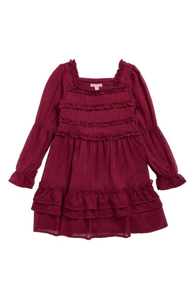 Bcbg Kids' Long Sleeve Chiffon Dress In Cranberry
