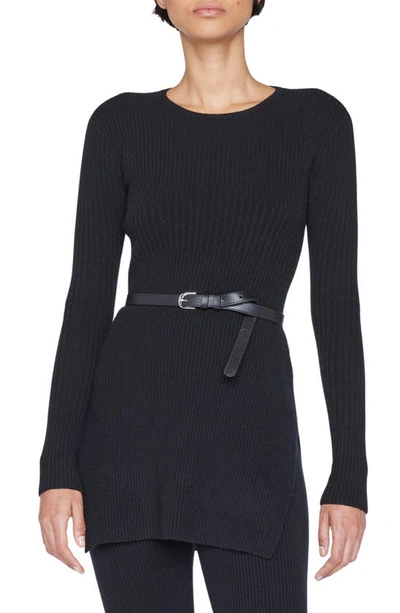 Frame Rib Cashmere Blend Tunic Sweater In Noir