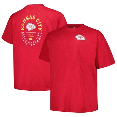 Profile Men's  Red Distressed Kansas City Chiefs Big And Tall Two-hit Throwback T-shirt
