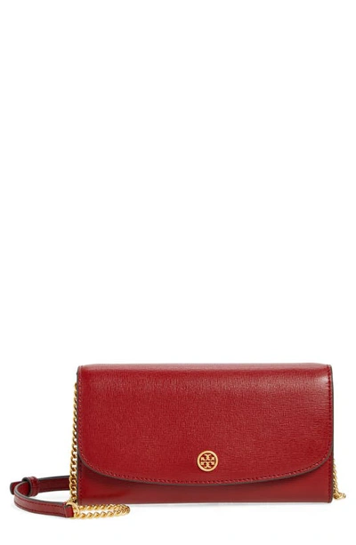 Tory Burch Robinson Leather Wallet On A Chain In Bricklane