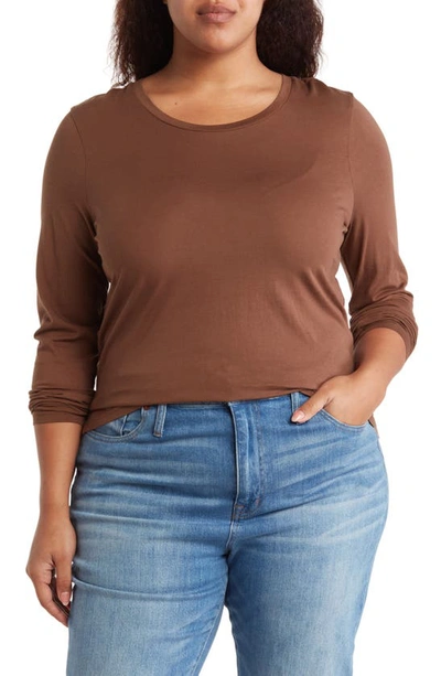Nordstrom Long Sleeve Pima Cotton T-shirt In Brown Pinecone