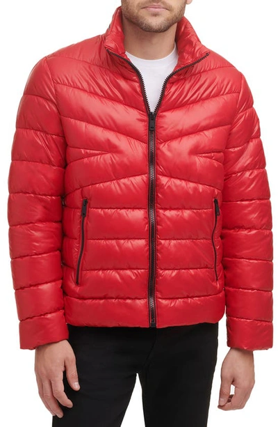 Kenneth Cole New York Hooded Puffer Jacket In Red