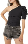 Free People Somethin Bout You One-shoulder Bodysuit In Black