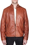 Missani Le Collezioni Lamb Leather Moto Jacket In Cognac