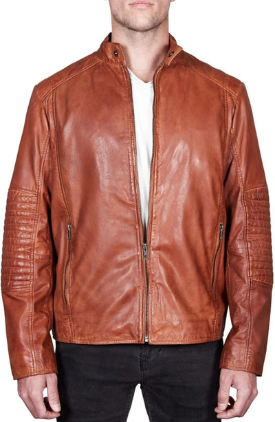 Missani Le Collezioni Lamb Leather Moto Jacket In Cognac