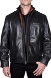 Missani Le Collezioni Leather Dickey Jacket In Black/ Cognac