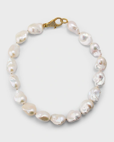 Margo Morrison White Baroque Pearl, Gold Vermeil And Diamond Clasp Necklace, 18"l