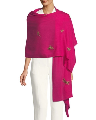 K Janavi Jeweled Dragonfly Scarf In Hot Pink