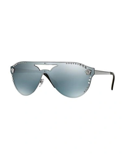 Versace 60mm Shield Mirrored Sunglasses - Gunmetal Mirror