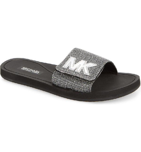Michael Michael Kors Mk Glitter Chain Slide Sandals In Black/ Silver ...