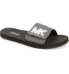 Michael Michael Kors Mk Glitter Chain Slide Sandals In Black/ Silver