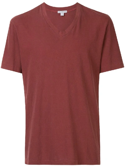 James Perse V-neck Cotton T-shirt In Red