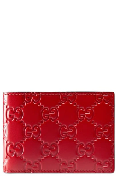 Gucci Signature Leather Bi-fold Wallet In Red