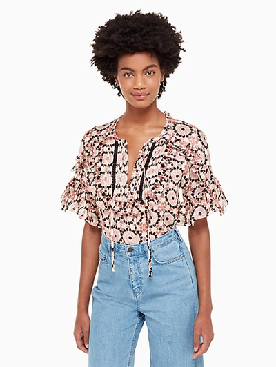 Kate Spade Floral Mosaic Chiffon Top In Pearl Pink Multi