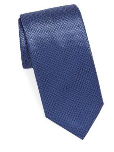 Brioni Herringbone Silk Tie In Blue