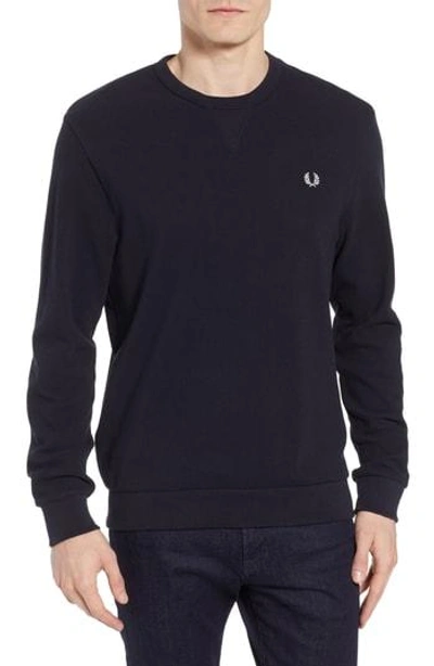 Fred Perry Waffle Crew Sweatshirt In Navy
